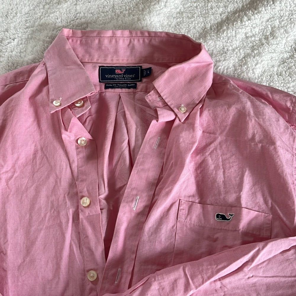Vineyard Vines 100% cotton slim fit tucker shirt pink size L
